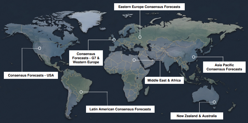 Consensus Economics global forecast coverage map